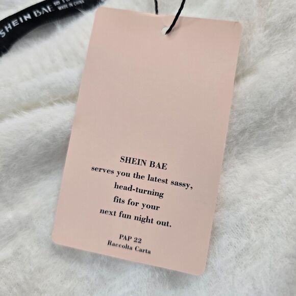 Shein Bae Blouse Women's S Off White Wrap Crossover Long Sleeve Soft Fuzzy NWT - Picture 5 of 11